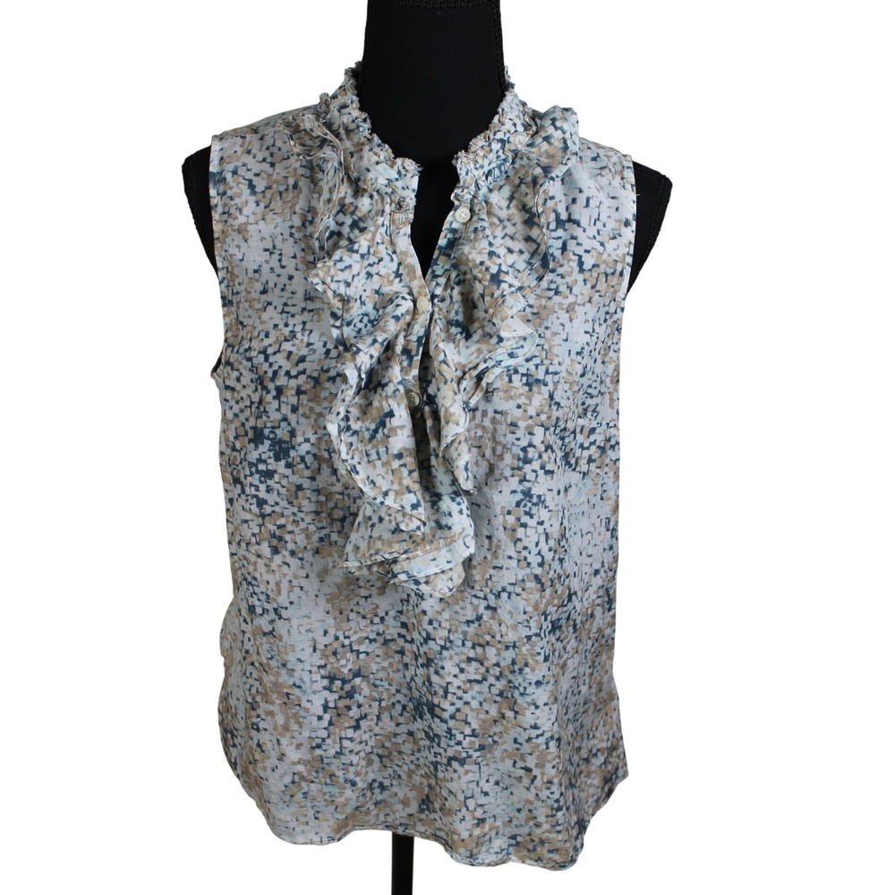 Banana Republic Top Womens LargeP Multicolor Ruffled‎ Neckline Sleeveless Silk